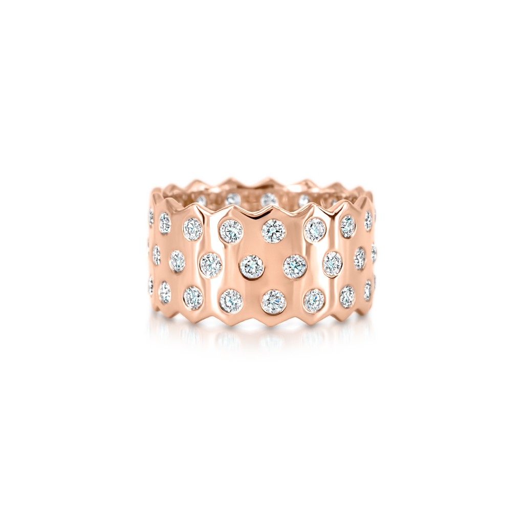 Honeycomb Triple Row Ring with Diamonds -  Pinner
