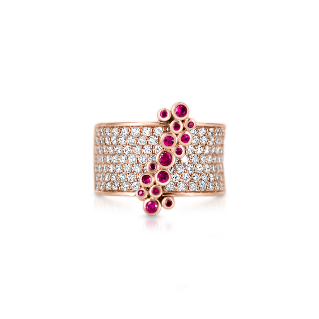 Saddle Mini Ring with Diamonds and Rubies -  Pinner