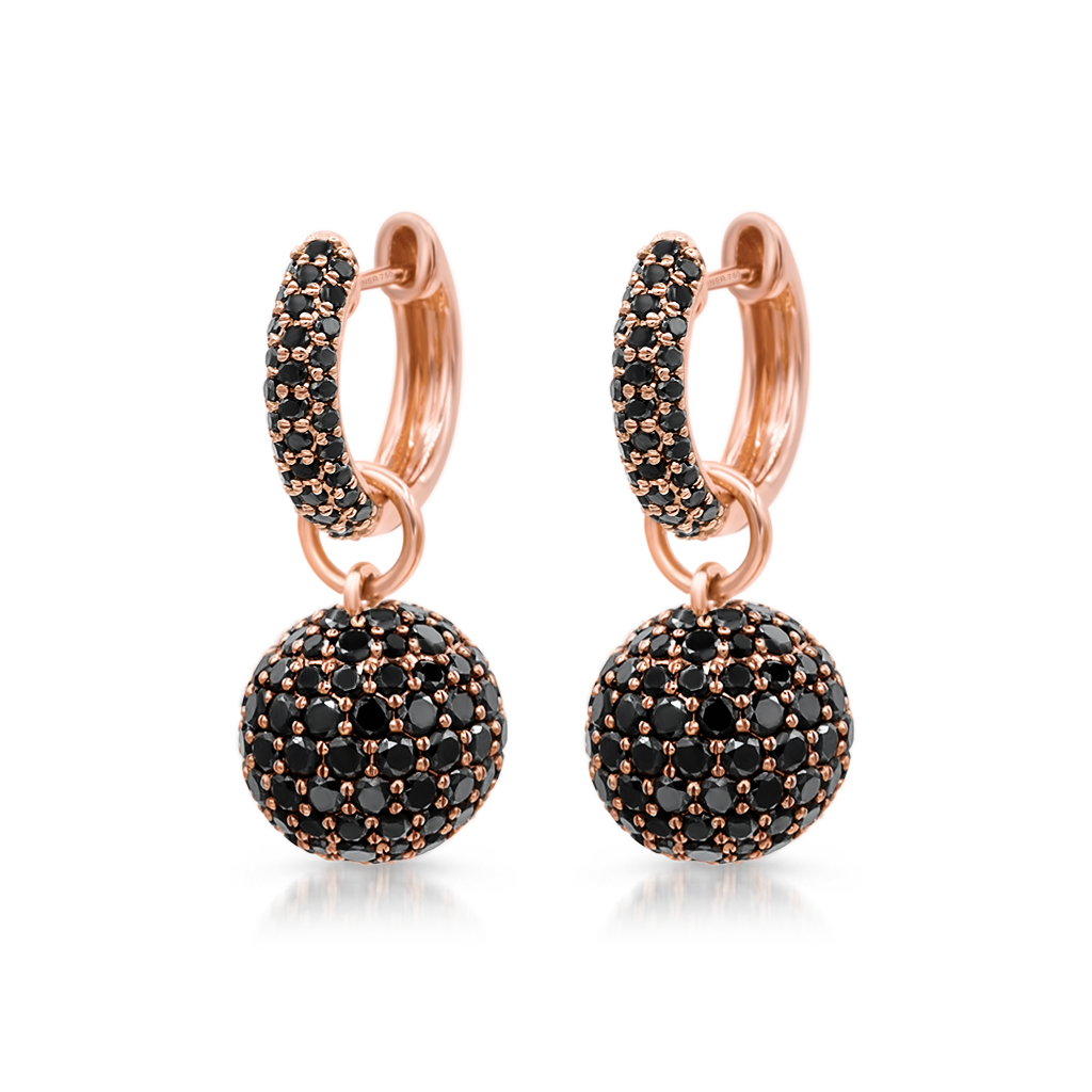 Baby Hoop Earrings with Black Diamonds Spheres -  Pinner