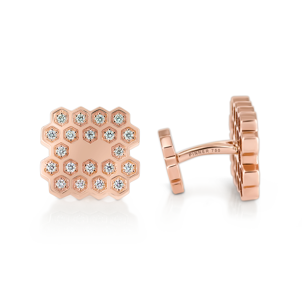 Honeycomb Cufflinks with Diamonds -  Pinner