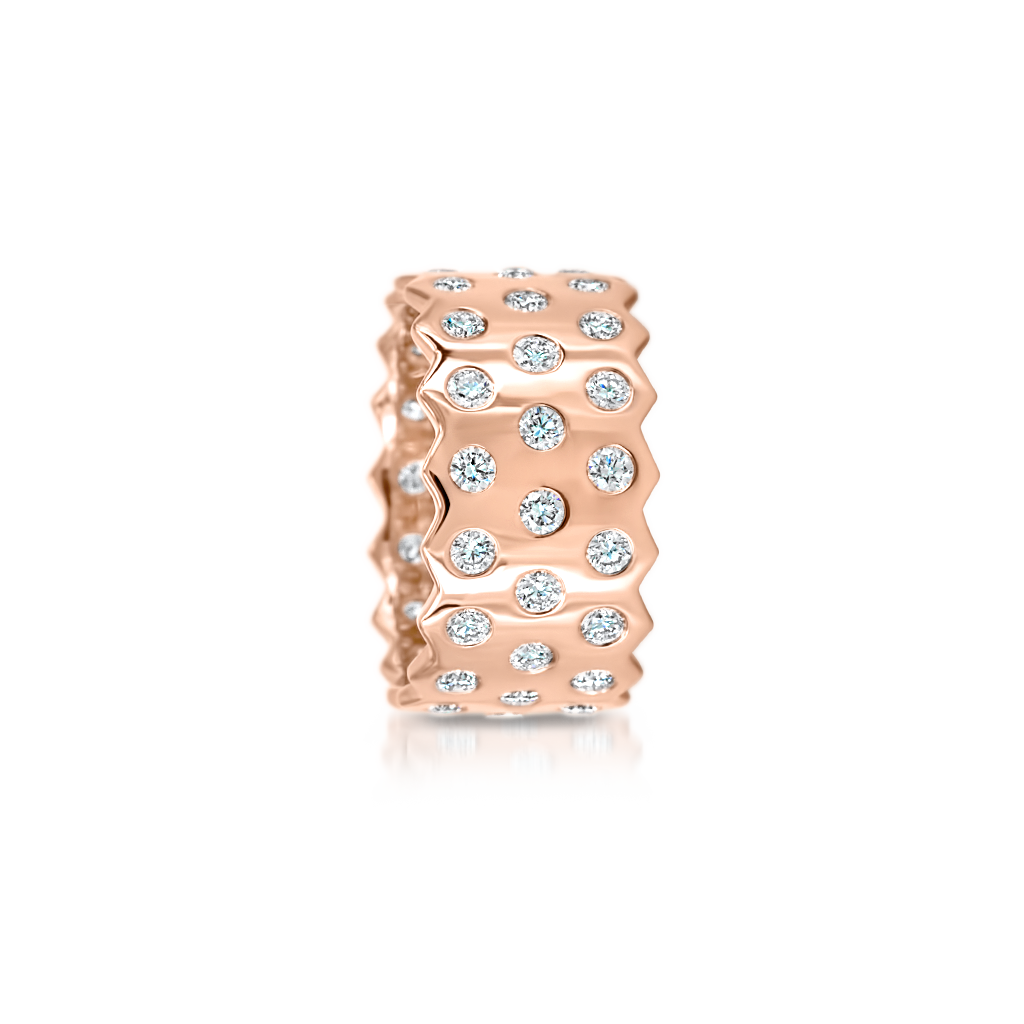 Honeycomb Triple Row Ring with Diamonds -  Pinner