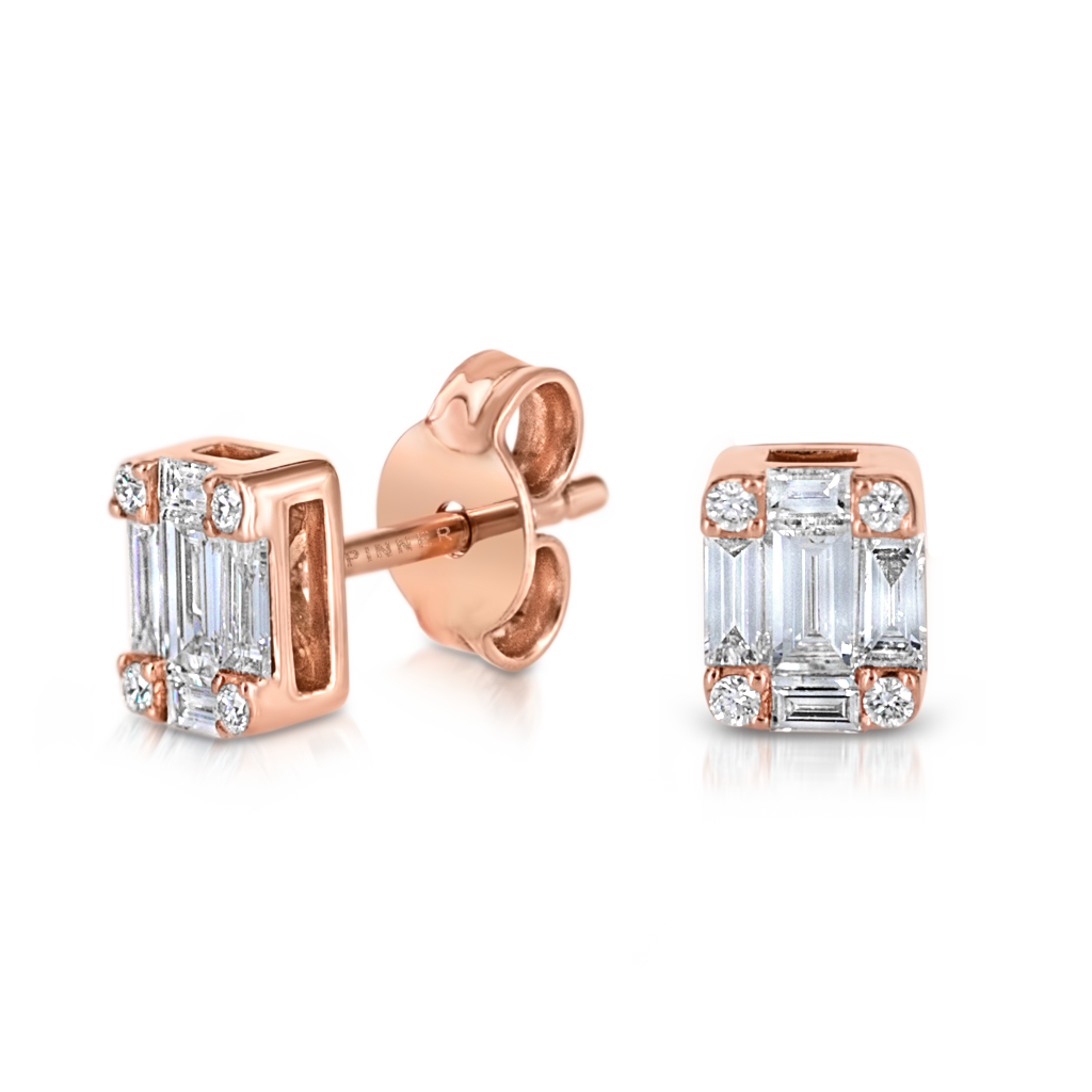 Mosaic Stud Earrings with Diamonds -  Pinner