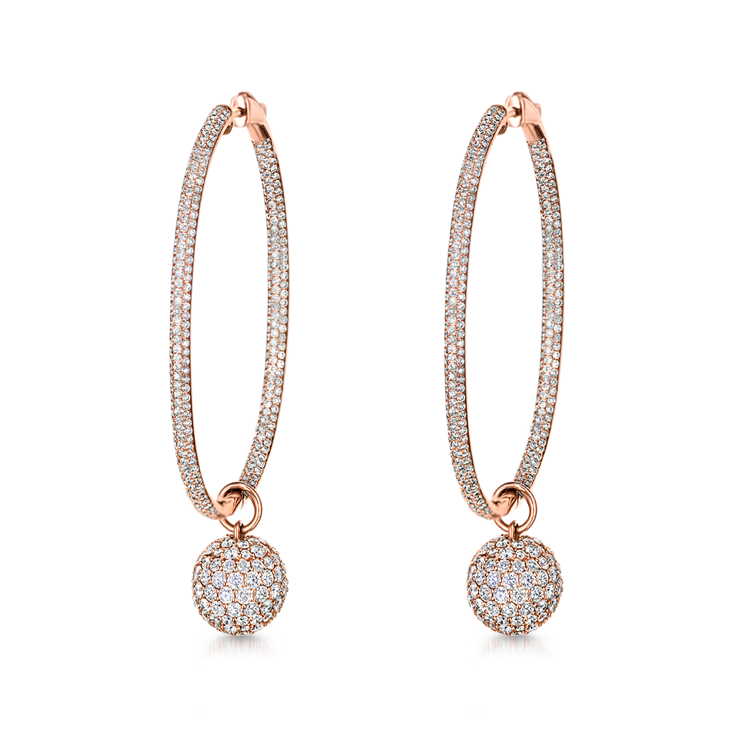 Large Oval Diamond Hoops with Diamond Spheres -  Pinner