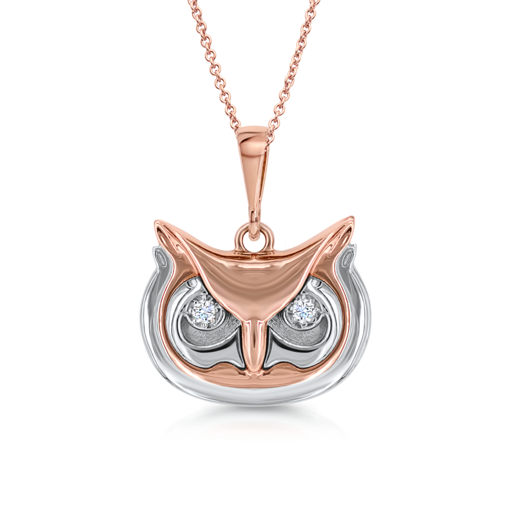 Owl Pendant With Diamond Eyes -  Pinner