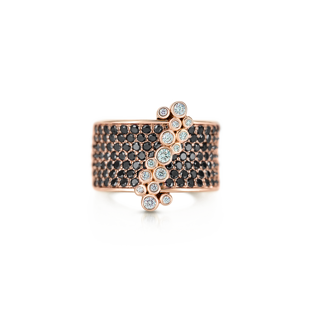 Saddle Mini Ring with Black and White Diamonds -  Pinner