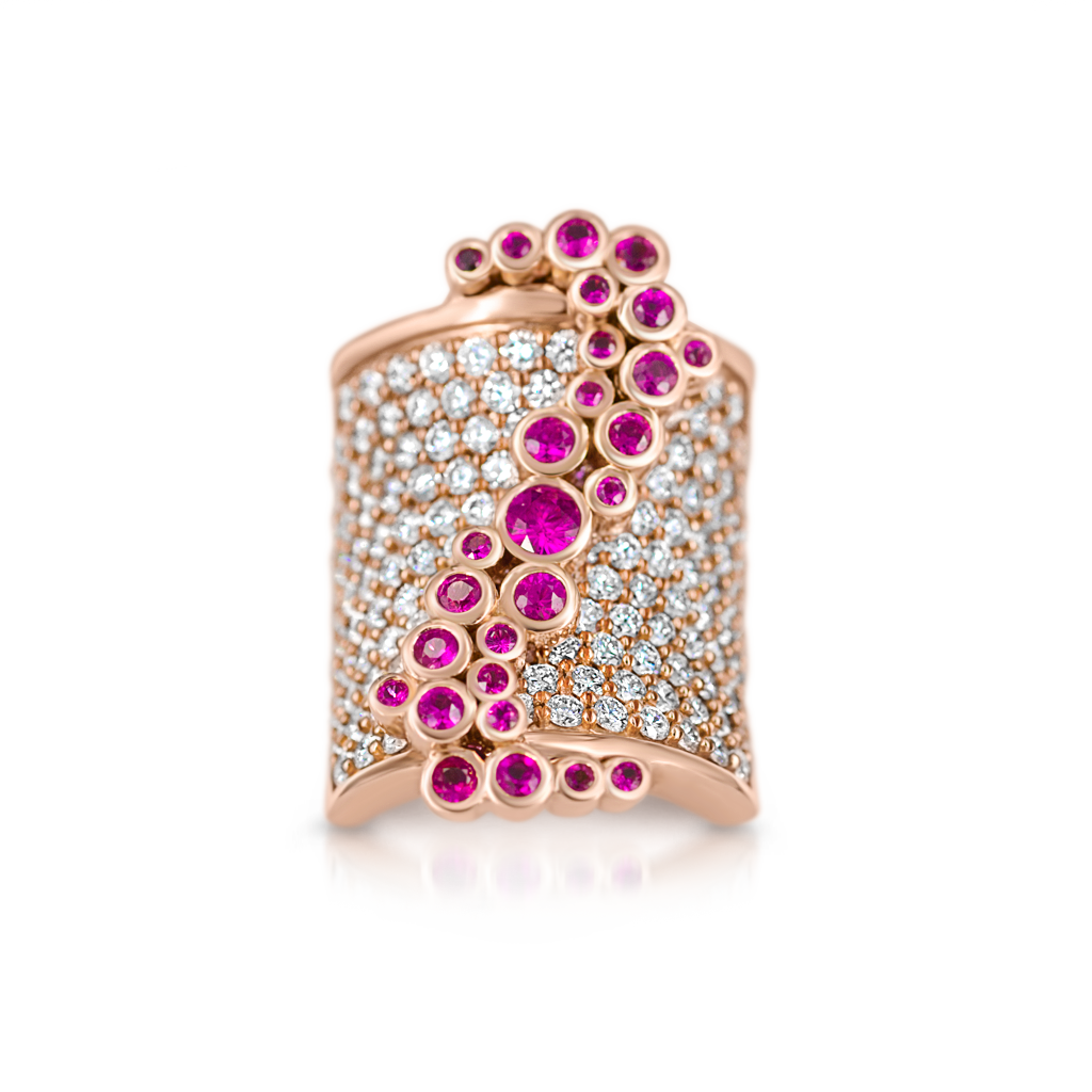 Saddle Ring with Diamonds and Rubies -  Pinner