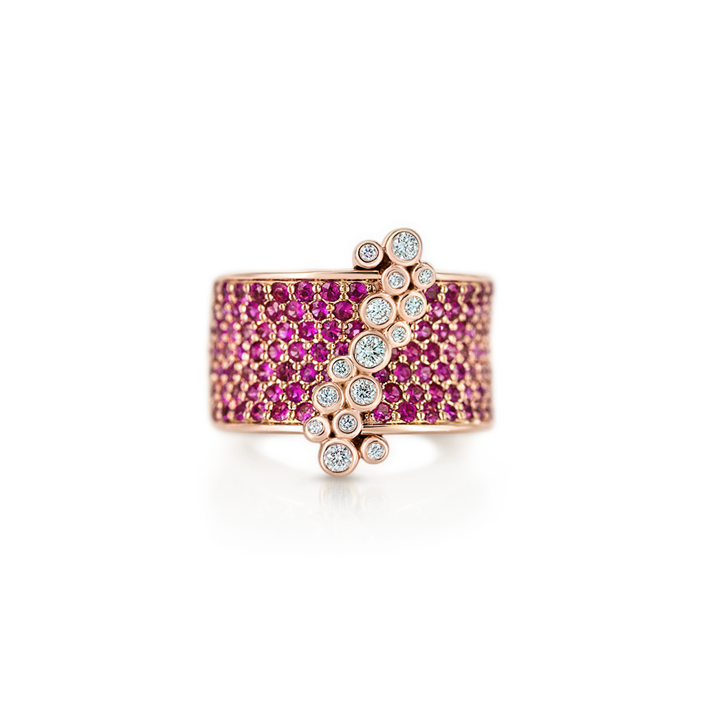 Saddle Mini Ring with Rubies and Diamonds -  Pinner