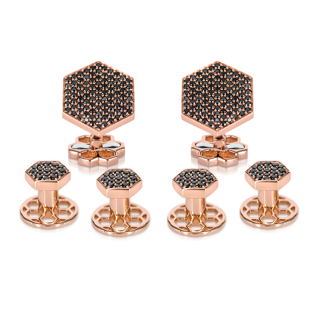 Sen Tuxedo Studs and Sen Cufflinks with Black Diamonds -  Pinner